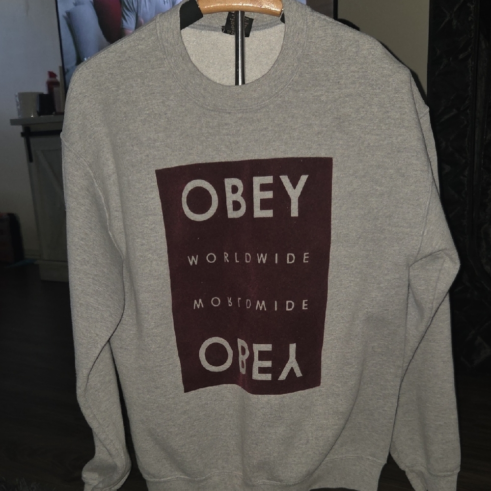 Obey Gray Crewneck Sweatshirt with Burgundy Graphic
